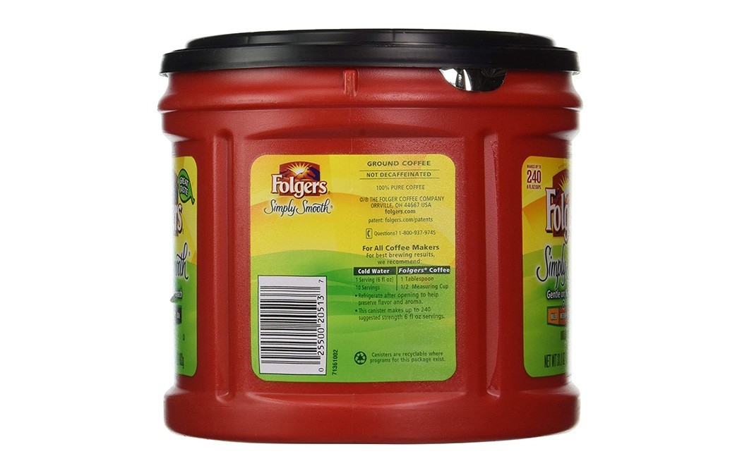 Folgers Simply Smooth, Ground Coffee   Plastic Jar  882 grams